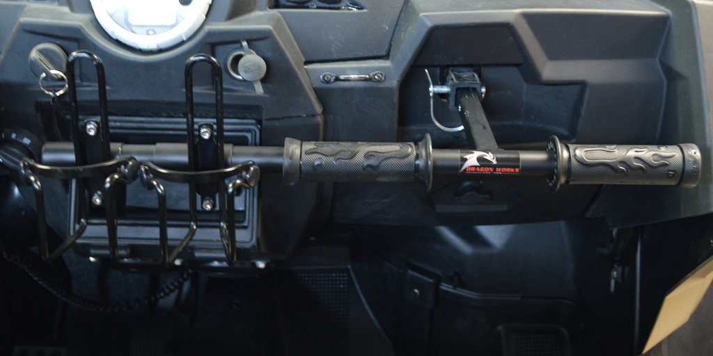 RZR handlebar gun mount holding a rifle within reach
