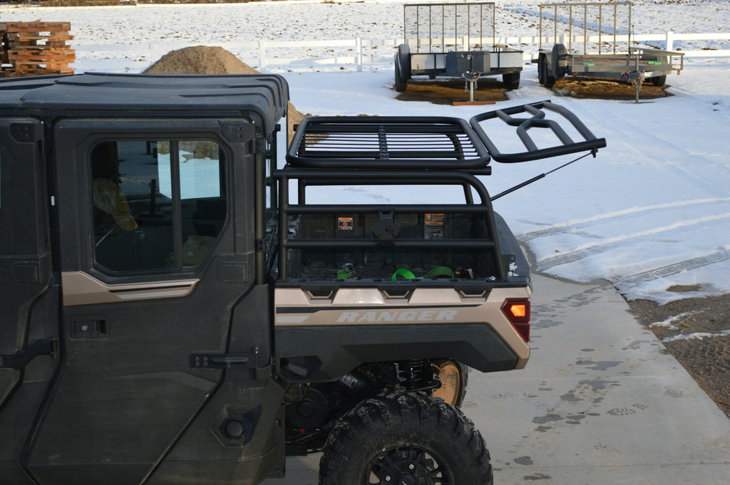 Polaris Ranger cargo rack tailgate with gas-assisted strut and rotary latch