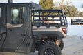Matte black steel cargo rack with tailgate mounted on a Polaris 1500 bed