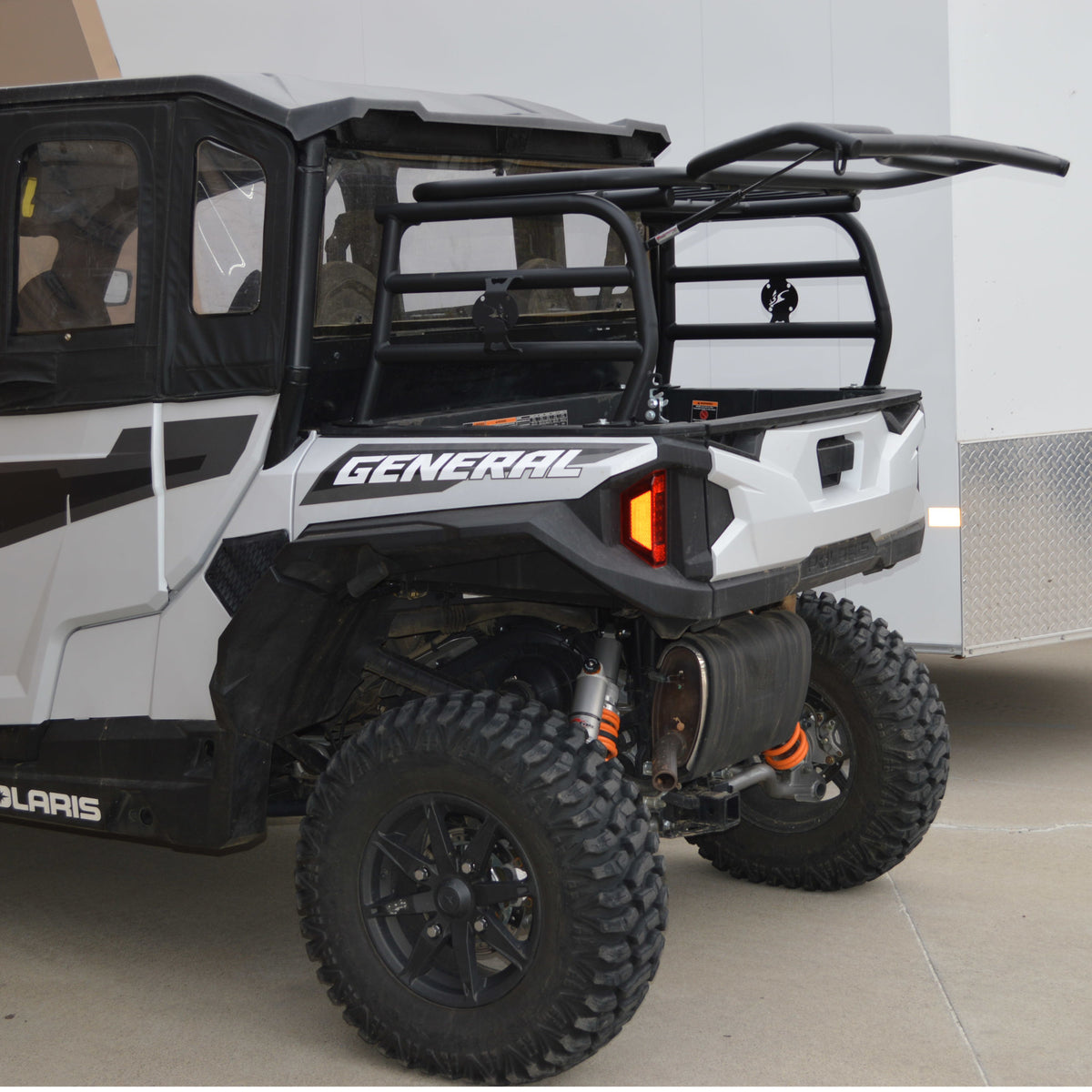 Polaris General cargo rack tailgate with gas-assisted strut and rotary latch