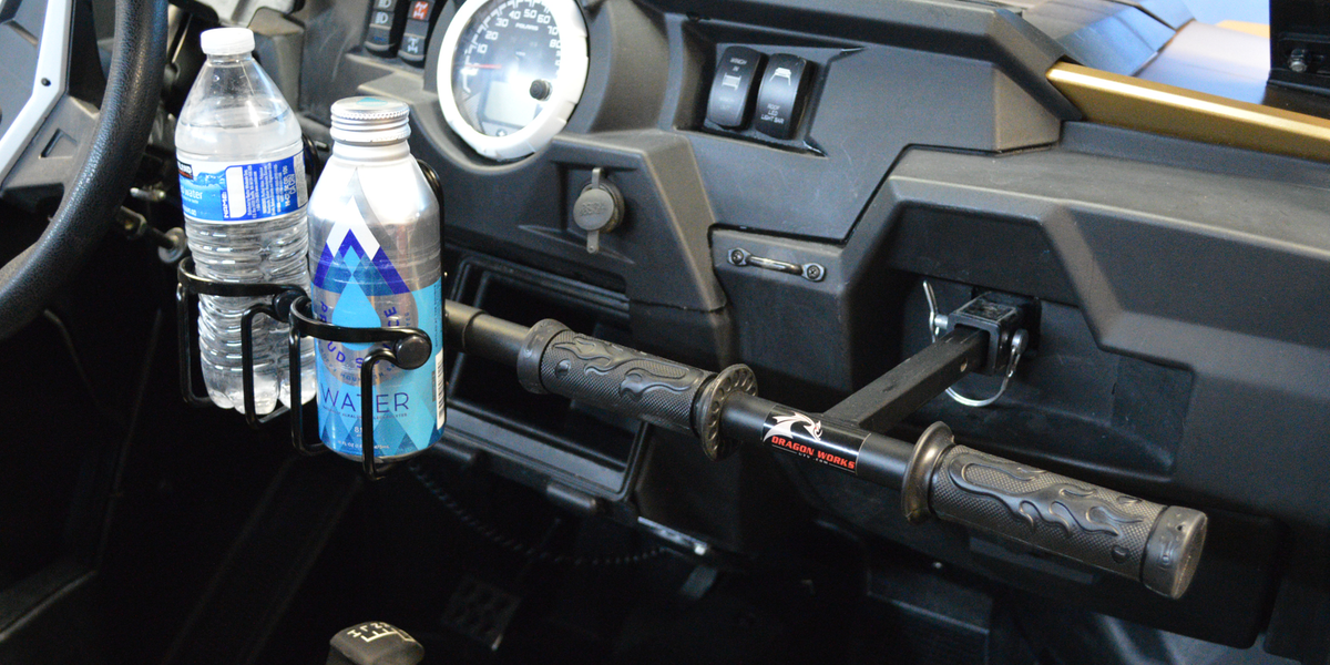 Three eighths square socket adapter on the end of the RZR handlebar stem