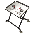Folding paramotor stand holding a paramotor for maintenance